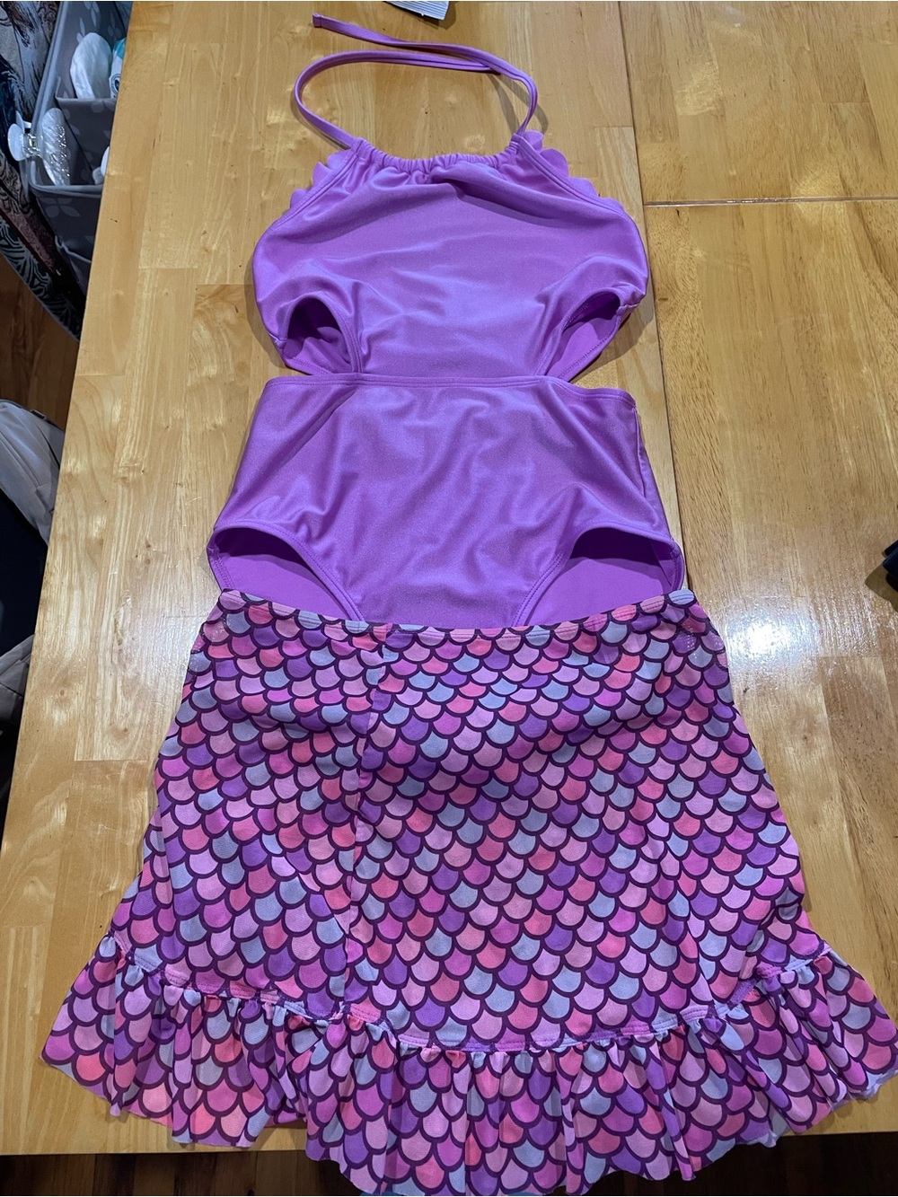 Girls Pink Mermaid-Print Swim Suit Set